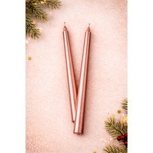 Baloncu Nene Rose Gold 2’li Metalik Parlak Uzun Mum 25 cm Dekoratif Şamdan Mum