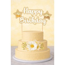Baloncu Nene Happy Birthday Pasta Süsü Papatya Temalı Karton Pasta Üstü Süs