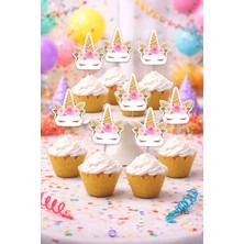 Baloncu Nene Unicorn Kek Kürdanı 16 Adet Çiçekli Unicorn Pasta Süsü Cupcake Topper Doğum Günü