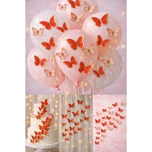 Baloncu Nene 63 Adet 4-5 cm Kırmızı Altın Yaldızlı Kelebek Pasta Balon ve Duvar Sticker Yapışkanlı Doğum Günü Süs
