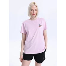 Discovery Expedition D6SL-TST3685 Pembe Bisiklet Yaka Relaxed Düz Kadın T-Shirt