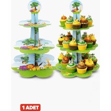 Baloncu Nene Safari Hayvanlar Cupcake Standı 3 Katlı – Jungle Temalı Kek ve Cupcake Sunum Standı (1 Adet)