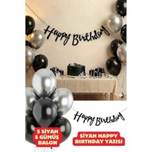 Baloncu Nene Siyah Happy Birthday Yazısı Doğum Günü Balon Seti Siyah Gümüş Balon Doğum Günü Parti Süsleri