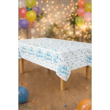 Baloncu Nene Happy Bırthday Yazılı Mavi Plastik Kullan At Masa Örtüsü 120-180 cm Doğum Günü Özel Gün Kutlama Süs