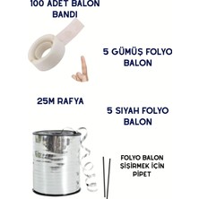 Baloncu Nene Siyah ve Gümüş Kalpli Folyo Balon Helyum 10 Adet Kalp Sevgili Süpriz Süs Doğum Günü Evlilik Teklifi