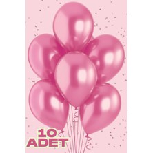 Baloncu Nene 10 Adet Metalik Pembe Parlak Balon Doğum Günü Kutlama Süs ve Malzemesi