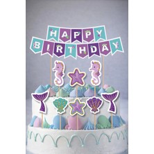 Baloncu Nene Deniz Kızı Pasta ve Kek Süsü Seti – Happy Birthday Mermaid Temalı Pasta Üstü Dekorasyon