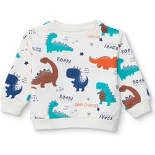 Hellobaby Erkek Bebek Sweatshirt Dinozor Baskılı Bisiklet Yaka Uzun Kol