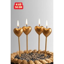 Baloncu Nene Kalpli 4 Lü Metalik Gold Kalp Mum Sevgililer Günü Doğum Günü Özel Gün Kutlama Mumu