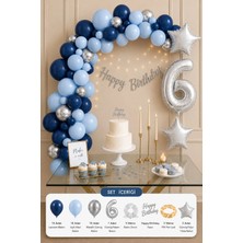 Baloncu Nene 6 Yaş Doğum Günü Süsleme Seti Lacivert Mavi Gümüş Balonlu Happy Birthday Set