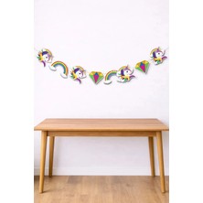 Baloncu Nene Unicorn Banner 20X150 cm – Gökkuşağı ve Elmas Figürlü Doğum Günü Süsü