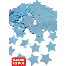 Baloncu Nene Mavi Yıldız Desenli Balon Içi Konfeti Pul Parçaları Balon Süs Doğum Günü Süs 20 Balonluk