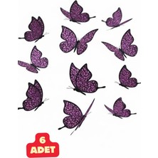 Baloncu Nene 6 Adet Mor Kelebek 3D Parlak Gerçek Görünüm Sticker Yapışkanlı Duvar Balon Süsü Doğum Günü Süsleme