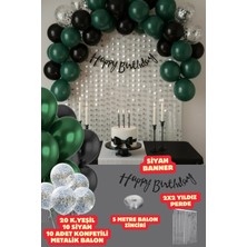 Baloncu Nene Siyah Happy Birthday Banner Balon Seti Arka Fon Yeşil Siyah Konfetili Balon Doğum Günü Parti
