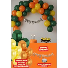 Baloncu Nene Gümüş Happy Birthday Banner Balon Seti Sarı Turuncu Yeşil Balon Doğum Günü Parti Süsleri