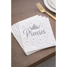 Baloncu Nene Prenses Temalı Gümüş Yaldızlı Beyaz Peçete 16’lı Doğum Günü Baby Shower Diş Buğdayı Parti Sofra Süsü