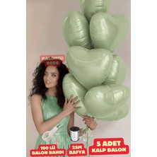 Baloncu Nene Açık Yeşil Kalpli Folyo Balon 5 Adet Helyum Uyumlu Balon Sevgili ve Özel Gün Balon