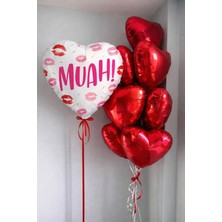 Baloncu Nene Sevgililer Günü Muah Yazılı Kalp Folyo Balon Seti Kırmızı Folyo Kalp Balon Romantik Oda Süsleme