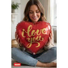 Baloncu Nene I Love You Gold Yazılı Kırmızı Kalp Folyo Balon Sevgililer Günü Evlilik Teklifi Süslemesi