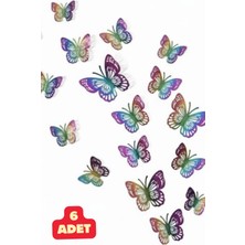 Baloncu Nene 6 Adet Renkli Kelebek 3D Parlak Gerçek Görünüm Sticker Yapışkanlı Duvar Balon Süsü Doğum Günü Süs