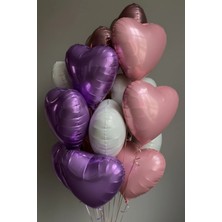 Baloncu Nene Mor Pembe ve Beyaz Kalpli Folyo Balon Helyum 10 Adet Kalp Sevgili Süpriz Doğum Günü Evlilik Teklifi