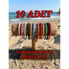TRENDHAZAN El Yapımı Özel Tasarım 10'lu Avantajlı Paket Karışık Düz Renk Kum Boncuk Kadın Bileklik Seti