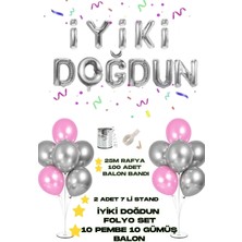 Baloncu Nene Iyiki Doğdun Folyo Balon 2 Adet 7 Li Balon Standı 10 Adet Gümüş 10 Adet Pembe Balon Doğum Günü Süs