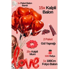 Baloncu Nene Kırmızı Kalpli Folyo Balon Set Kalpli Mum Helyum Uyumlu Sevgili Özel