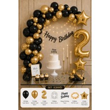 Baloncu Nene 2 Yaş Doğum Günü Balon Süsleme Seti Siyah Gold Rakam Balonlu Parti Süsü