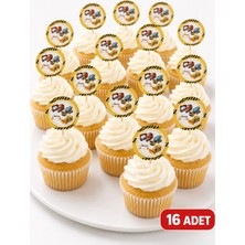 Baloncu Nene Inşaat Temalı Kürdan Süs 16 Adet Kepçe Dozer Kamyon Cupcake Kek Pasta Parti Süsleme