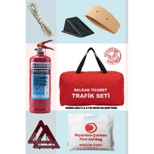 Balkan Ticaret Trafik Seti Ruhsata Uygun 1 kg Yangın Tüpü Çift Reflektörlü Takozlu Ilkyardım Seti 4 Yıllık Tüp ve Yeni Yasaya Uyumlu