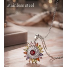 Stainless Steel 316L Çelik Zincir Gümüş Renk Karışık Renkli Güneş Model Kolye