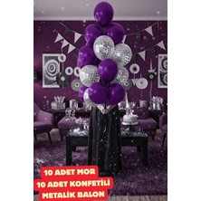 Baloncu Nene Mor ve Gümüş Konfetili 20 Adet Balon Mor Balon Parti Doğum Günü Süsleme Seti