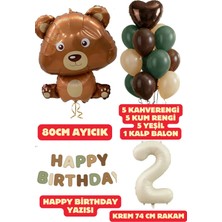 Baloncu Nene 2 Yaş Kahverengi Ayıcık Yeşil Happy Birthday Yazısı Balon Seti Kahve Yeşil Kum Balon Doğum Günü Set