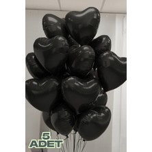 Baloncu Nene 5 Adet Siyah Kalpl Folyo Balon Rafya ve Balon Bandı Helyum Sevgili Süs Doğum Günü Evlilik Teklifi