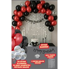 Baloncu Nene Siyah Happy Birthday Banner Balon Seti Arka Fon Siyah Kırmızı Konfetili Balon Doğum Günü Parti