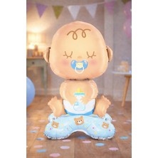 Baloncu Nene Bebek Figürlü Folyo Balon 63 cm Mavi Emzikli Erkek Bebek Baby Shower Parti Dekoru