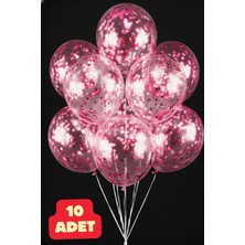 Baloncu Nene Pembe 10 Adet Konfetili Şeffaf Balon Doğum Günü Balonu Parçacıklı Balon Parlak Parçalı Balon