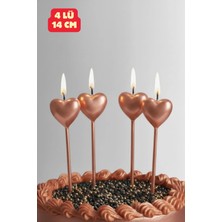 Baloncu Nene Kalpli 4 Lü Rose Gold Kalp Mum Sevgililer Günü Doğum Günü Özel Gün Kutlama Mumu 14CM