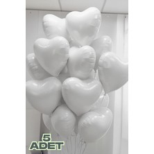 Baloncu Nene 5 Adet Beyaz Kalpl Folyo Balon Rafya ve Balon Bandı Helyum Sevgili Süs Doğum Günü Evlilik Teklifi