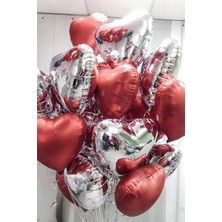 Baloncu Nene Kırmızı ve Gümüş Kalp Folyo Balon Helyum 10 Adet Kalp Sevgili Süpriz Süs Doğum Günü Evlilik Teklifi