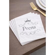 Baloncu Nene Prens Temalı Gümüş Yaldızlı Beyaz Peçete 16’lı Doğum Günü Baby Shower Parti Sofra Süsü