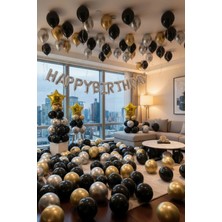 Baloncu Nene Gümüş Happy Birthday Folyo Balon Seti Gold Siyah Gümüş Doğum Günü Parti Süsleri