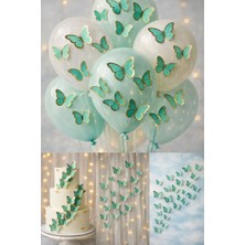 Baloncu Nene 63 Adet 4-5 cm Yeşil Altın Yaldızlı Kelebek Pasta Balon ve Duvar Sticker Yapışkanlı Doğum Günü Süs