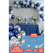 Baloncu Nene Gümüş Iyiki Doğdun Yazılı Banner Mavi Gümüş Balon Seti Doğum Günü Parti Seti Süsleri