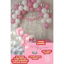 Baloncu Nene Pembe Happy Birthday Banner Balon Seti Arka Fon Pembe Inci Beyazı Konfetili Balon Doğum Günü Parti