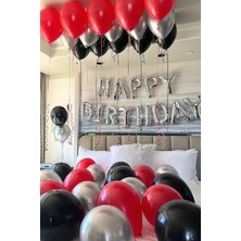 Baloncu Nene Happy Birthday Folyo Set Siyah Kırmızı Gümüş Balon Parti Doğum Günü Süsleme Seti