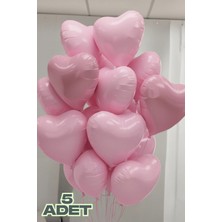 Baloncu Nene 5 Adet Pembe Kalpl Folyo Balon Rafya ve Balon Bandı Helyum Sevgili Süs Doğum Günü Evlilik Teklifi