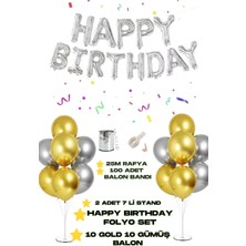 Baloncu Nene Happy Birthday Folyo Balon 2 Adet 7 Li Balon Standı 10 Adet Gümüş 10 Adet Gold Balon Doğum Günü Süs