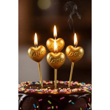 Baloncu Nene Kalpli 4 Lü Gold Kalp Mum Sevgililer Günü Doğum Günü Özel Gün Kutlama Mumu